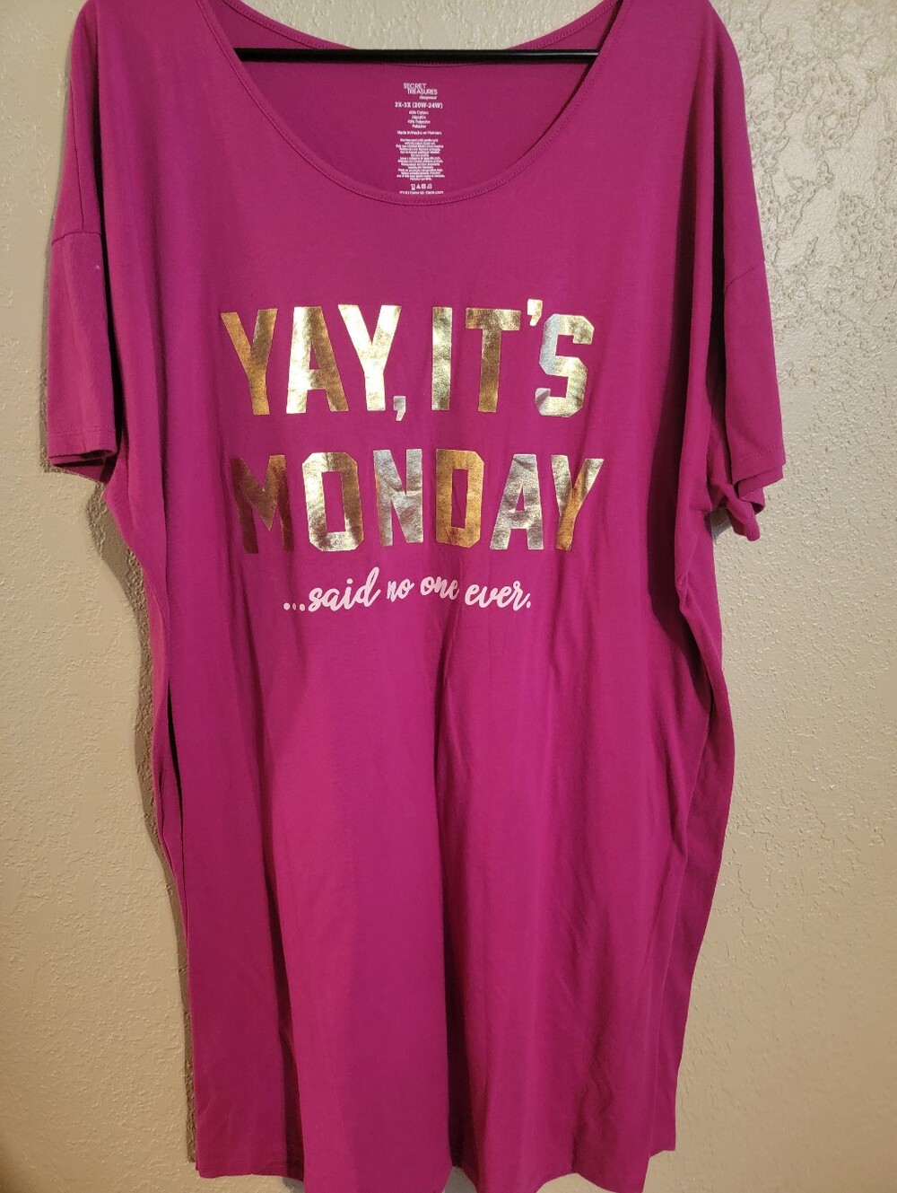 Secret Treasures Fuchsia Scoop Neck Nightshirt7 with Gold Foil Text